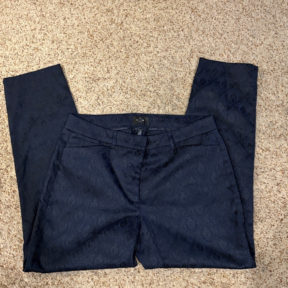 White House Black Market Dark Navy Jacquard Slim Pants size 8 new inseam 26 - Picture 3 of 7